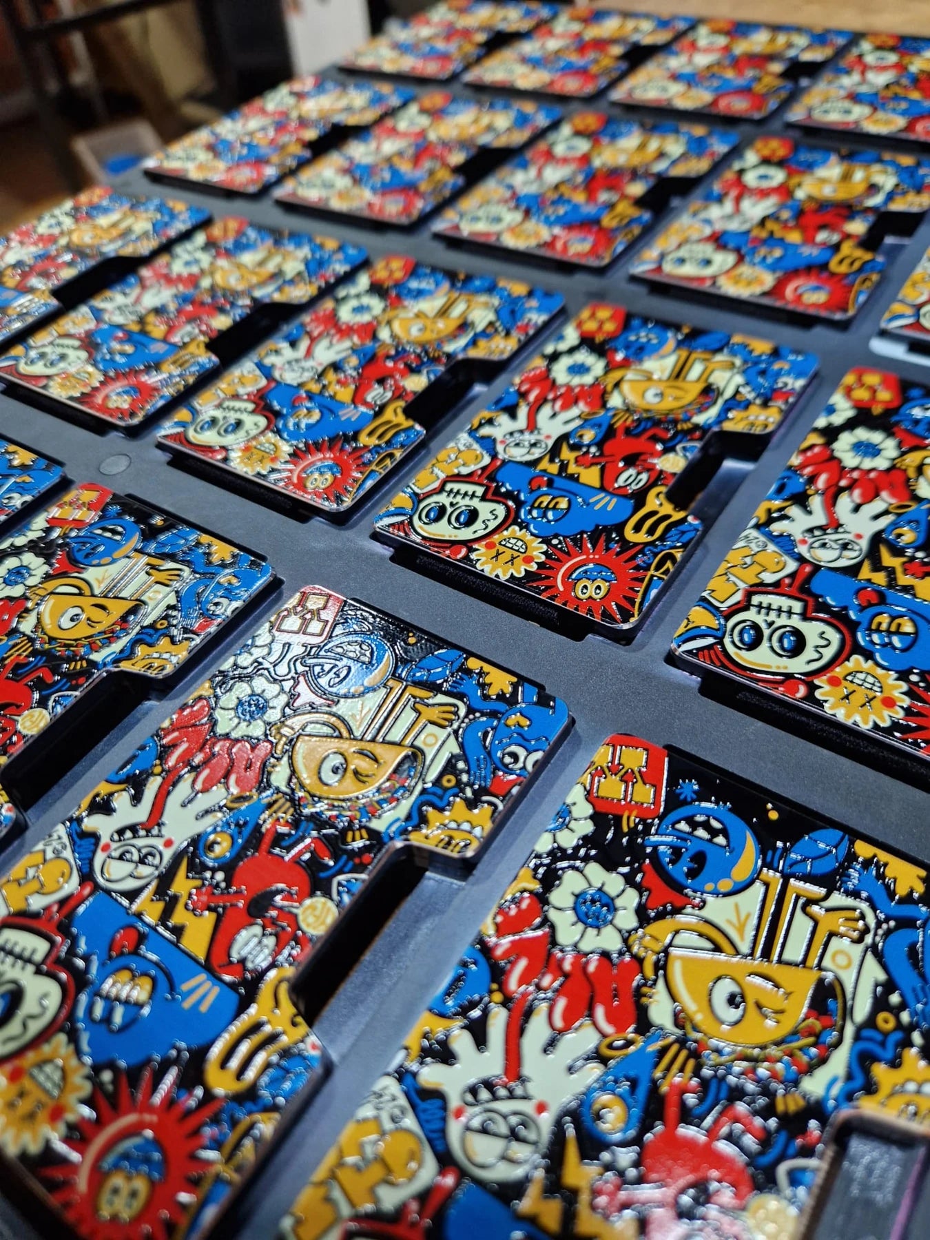 Vector Hell Smart Wallets arranged in the Freja Svendsen production workshop.