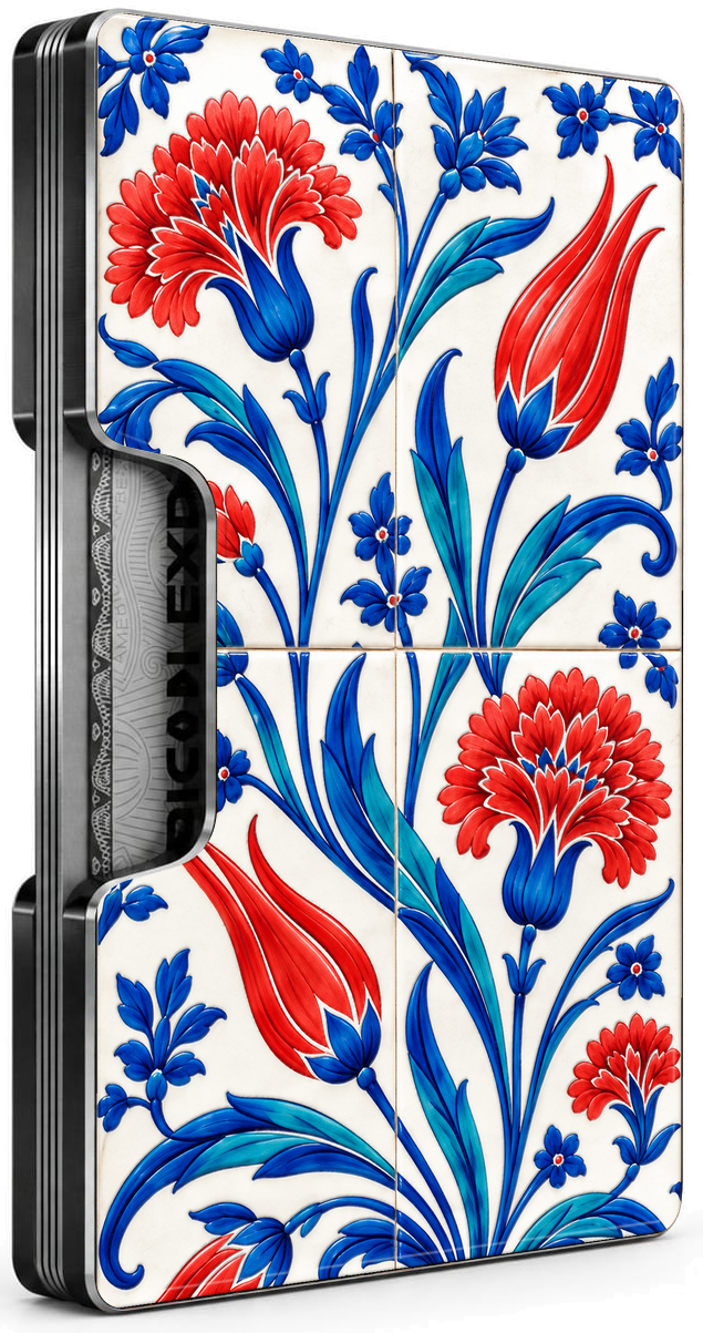 Carreaux du Monde — Iznik Smart Wallet, three-quarter view